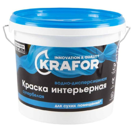 Фото краска акриловая интерьерная krafor супербелая водно-дисперсионная, 3 кг  от интернет-магазина Аманд