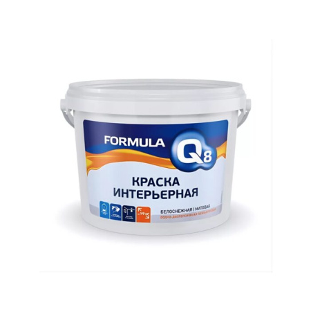 Фото краска полиакриловая интерьерная formula q8 белоснежная водно-дисперсионная, 6,5 кг от интернет-магазина Аманд