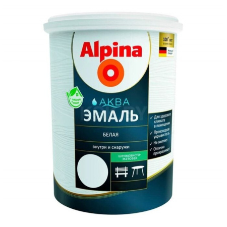 Фото эмаль акриловая  3,05кг/2,5л alpina аква белая шелков/мат от интернет-магазина Аманд