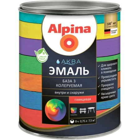 Фото эмаль акриловая  0,89кг/0,85л alpina аква база 3 глянцевая от интернет-магазина Аманд